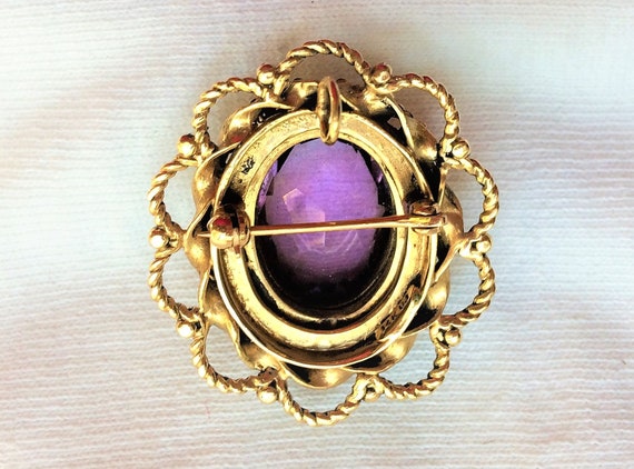 Estate 14k HEAVY 11.0g Gold Amethyst Pearl Pendan… - image 5