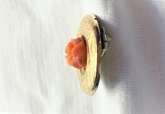 Estate 14k Yellow Gold Vintage Carved Coral Rose … - image 7