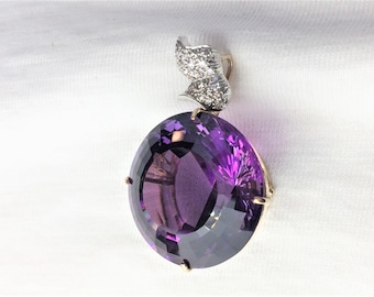 Pendentif en or jaune 14 carats LOURD 16,7 g, améthyste ronde à facettes géante et diamant véritable pour collier, tendance 14 carats, 14 carats, look neuf
