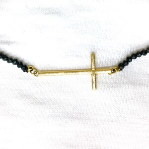 Estate 14K Yellow Gold Cross Pendant Necklace Genuine Faceted Black Spinel Gems 4.9g Adjustable Length 17.5 to 19.5 Marked 14 k 14kt Gift image 3