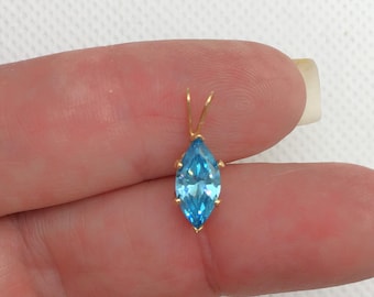 Pendentif cage en or jaune 14 carats, topaze bleue, pierre précieuse pour collier, 5/8" de long, marqué 14 carats, 14 carats, idéal pour un cadeau d'anniversaire