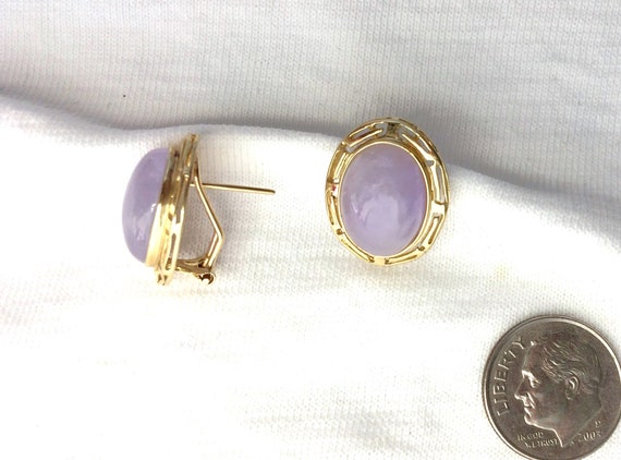Estate 14k Gold Genuine Purple Jade Omega Pierced… - image 10