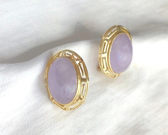 Estate 14k Gold Genuine Purple Jade Omega Pierced… - image 2