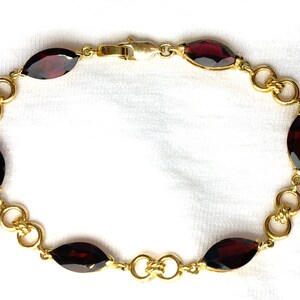 Estate 10k HEAVY 7.6g Yellow Gold Garnet Gemstone Bracelet Segmented Tennis 7" Marked 10 k 10kt Gem Station Chain Looks Great for Gift