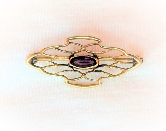 Estate 10K Yellow Gold Genuine Amethyst Vintage B… - image 6