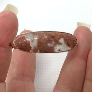 Estate 14k Yellow Gold Vintage Brooch Pin 1-3/4&quot; long Custom OOAK Genuine Agate Gemstone Gem 5.6g Handmade 14 k 14kt Antique Great for Gift