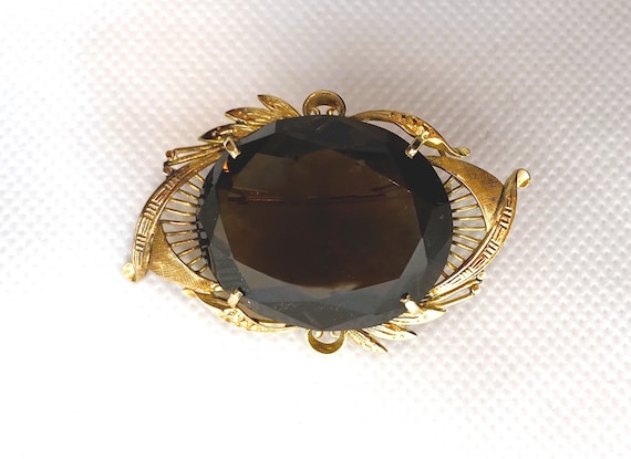 Vintage 18K HEAVY 19.3g Yellow Gold Smoky Topaz G… - image 2