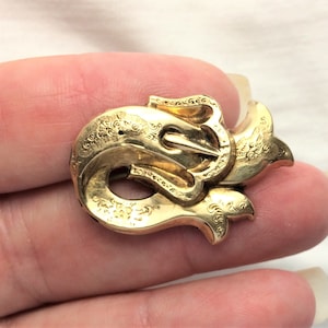 Vintage 14k Yellow Gold Repousse Brooch Pin Belt Buckle Design 3.2g Victorian Edwardian Antique 1920s 14 k 14kt Estate Gift for Mom Woman