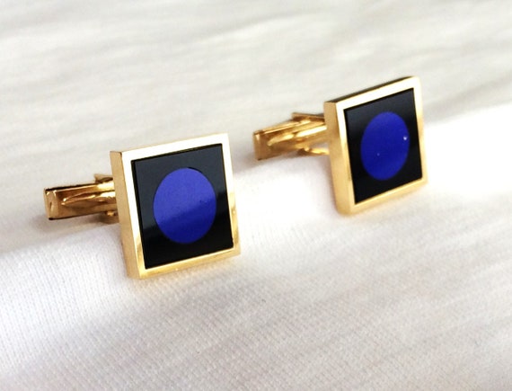 Estate 14K HEAVY 13.4g Gold Cufflinks Black Onyx … - image 1