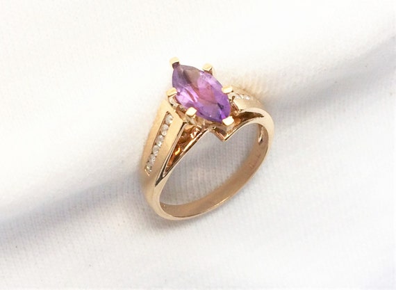 Estate 14K Gold Diamond & Amethyst Ring sz 6 Soli… - image 1