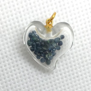 Nachlass 14k Gelbgold Glasflasche Herz Anhänger mit echten Saphir facettierte Edelsteine 2.2g 3D für Halskette Kette 14k 14kt Mid Century Geschenk