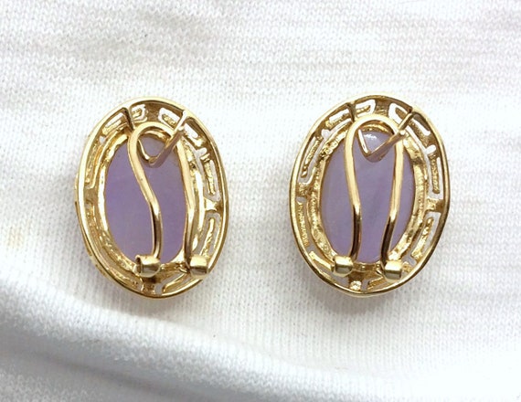 Estate 14k Gold Genuine Purple Jade Omega Pierced… - image 4