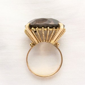 Estate 18K HEAVY Gold 12.5g Genuine Smoky Topaz Ring sz 8-1/4 High Setting Design Marked 18 k kt 18kt Big Round Gem Statement Ring for Gift
