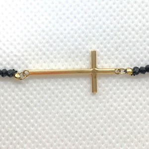 Estate 14K Yellow Gold Cross Pendant Necklace Genuine Faceted Black Spinel Gems 4.9g Adjustable Length 17.5 to 19.5 Marked 14 k 14kt Gift image 6