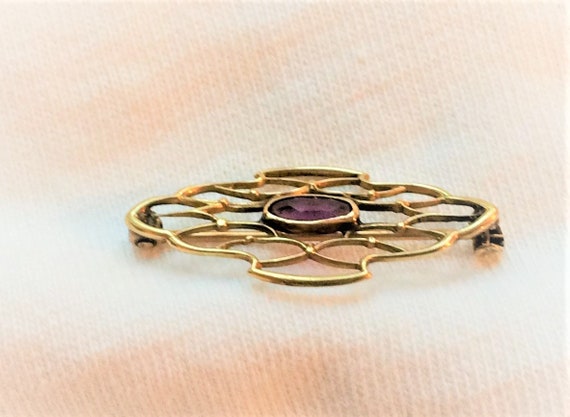 Estate 10K Yellow Gold Genuine Amethyst Vintage B… - image 3