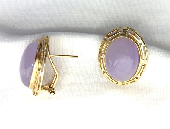 Estate 14k Gold Genuine Purple Jade Omega Pierced… - image 1