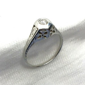 Vintage 18k White Gold Estate Genuine Diamond Engagement Wedding Ring Band Victorian 2.4g sz 4-3/4 Marked 18 k 18kt Art Deco Antique Gift