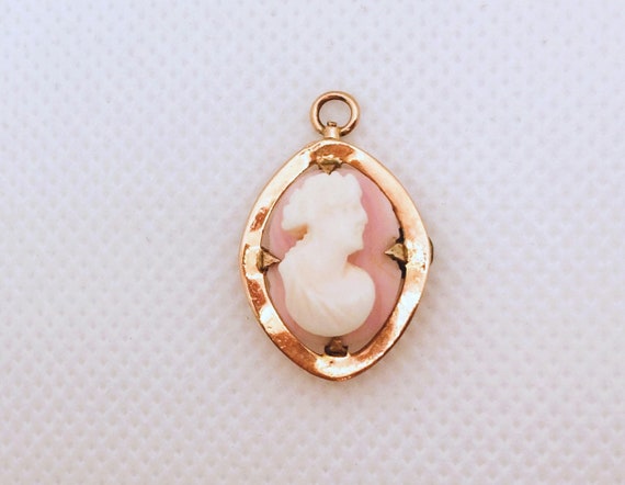 Estate 10K Rose Gold Carved Shell Cameo Pendant Convertible Converts to Brooch Pin Victorian Era 2.3g 10kt for Necklace Chain Vintage Gift