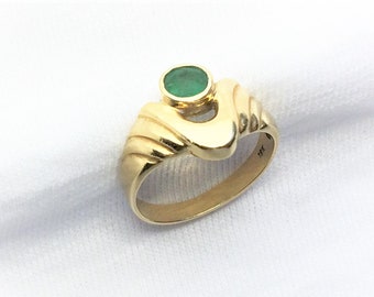 Estate 18K Yellow Gold Handmade Custom Genuine Emerald Ring sz 7-3/4 Band Heavy 5.2g Marked 18 k 18kt Green Solitaire Gem Great for Gift