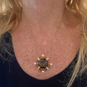 Estate 14k HEAVY 14.9g Gold Smoky Topaz & Diamond Custom Pendant AND Brooch Pin BIG 14 k Solid 14kt for Necklace Chain New Looking for Gift