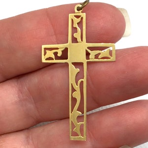 Vintage 14k Gold Cross Pendant Large Long 1-5/8” Religious for Necklace 1.4g Marked 14 k 14kt Embossed Jesus Faith Church Estate Gift BIG