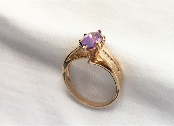 Estate 14K Gold Diamond & Amethyst Ring sz 6 Soli… - image 4