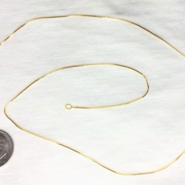 Estate 14K Yellow Gold Box Link Chain Necklace 16" Long Genuine Solid 1.2g Marked 585 14 k kt 14kt Vintage 1 mm wide Looks New Great Gift