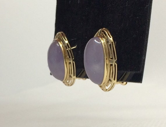 Estate 14k Gold Genuine Purple Jade Omega Pierced… - image 8