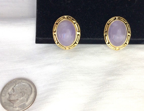 Estate 14k Gold Genuine Purple Jade Omega Pierced… - image 7