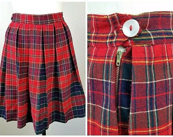 Vintage jaren 50 60's geruite ruit mod. rockabilly geplooid schoolmeisje preppy uniform retro minirok s/m taille 26