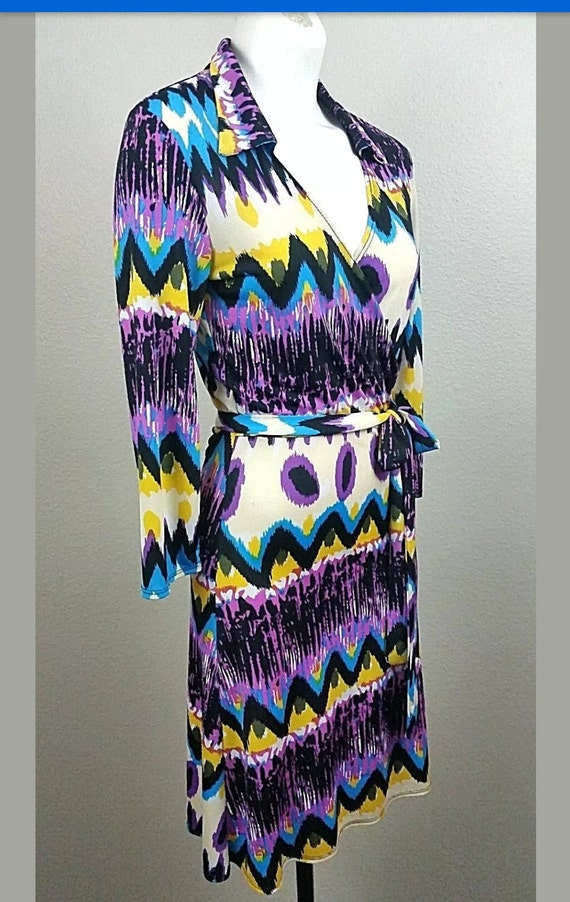 Vintage 80s Mod Multi Abstract Print Wrap Spandex… - image 3