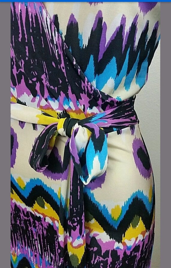 Vintage 80s Mod Multi Abstract Print Wrap Spandex… - image 5