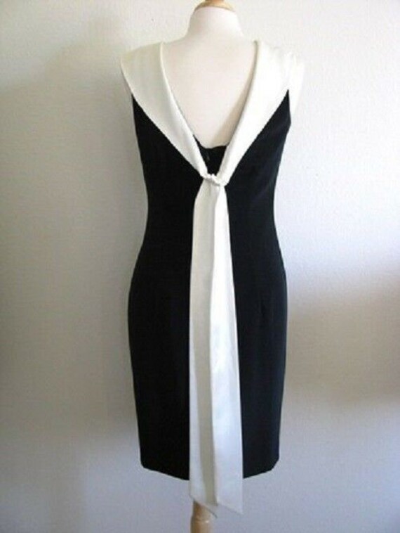 Vintage 80s B/W Satin Draped  TUXEDO Scoop COCKTA… - image 2