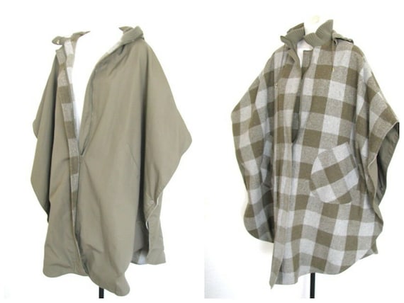 Vintage 70s MOD Reversible Taupe Zip BUFFALO CHECK