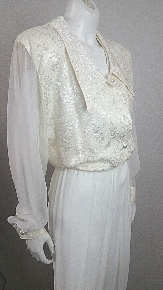 Vintage 70s 80s Ivory Sheer Lace DAMASK Party Boh… - image 9