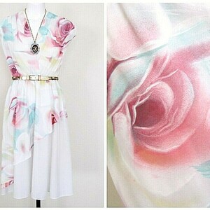 Vintage 70s DESERT Floral Festival HIPPIE Sheer Bias Wrap Boho Party Midi Dress S