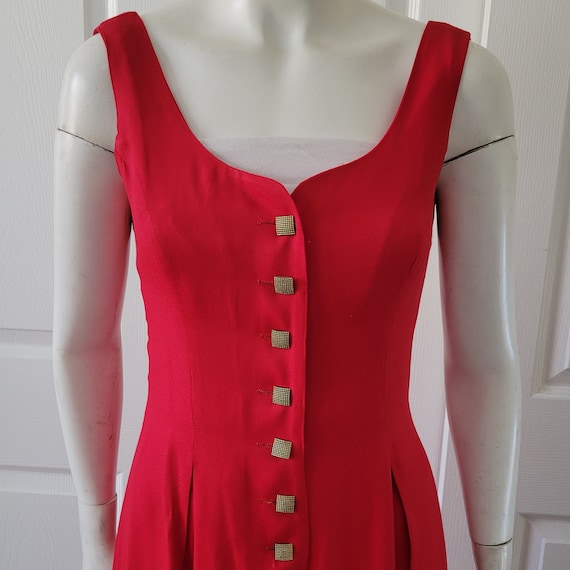 Vintage 80s Red Jumpsuit Wide Pleated Palazzo Pan… - image 3