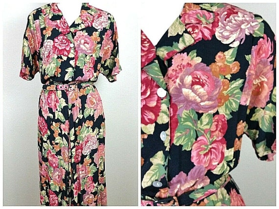 80s Colours Floral Garden Print Oversized Handmade Tunic Top English Floral Garden Teal Purple Pink Rose and Paisley Print Tunic