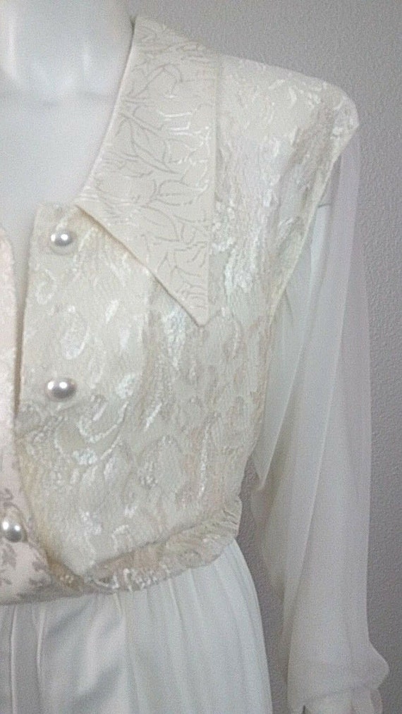 Vintage 70s 80s Ivory Sheer Lace DAMASK Party Boh… - image 4