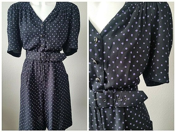 Vintage 80's Retro PURPLE Polka Dot Jumper ROMPER