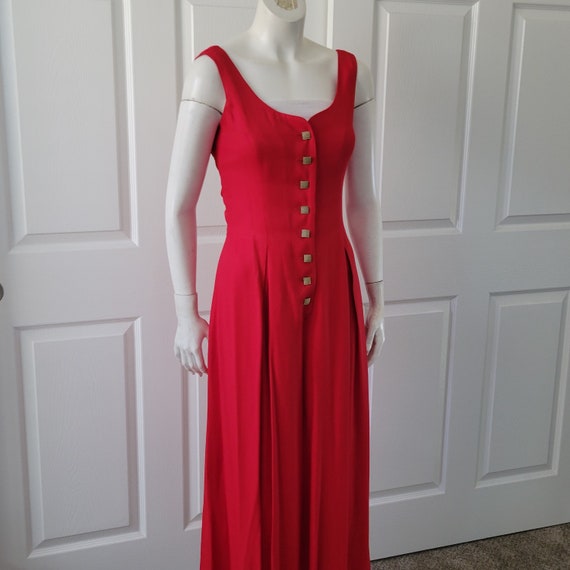 Vintage 80s Red Jumpsuit Wide Pleated Palazzo Pan… - image 2