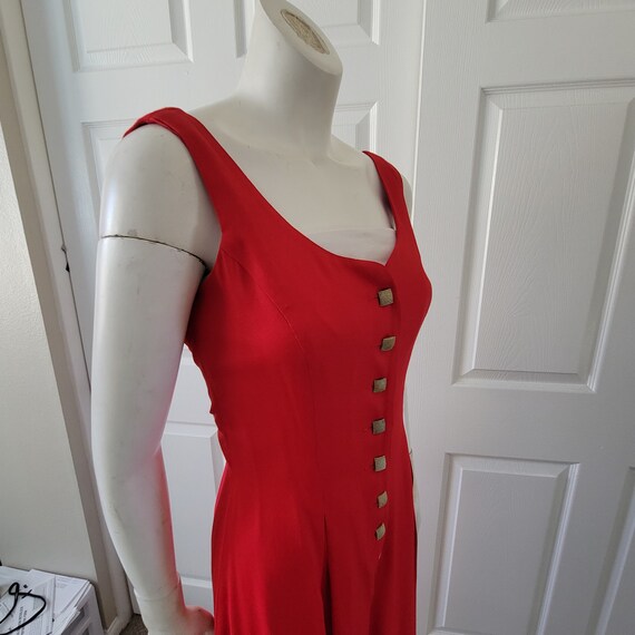 Vintage 80s Red Jumpsuit Wide Pleated Palazzo Pan… - image 4