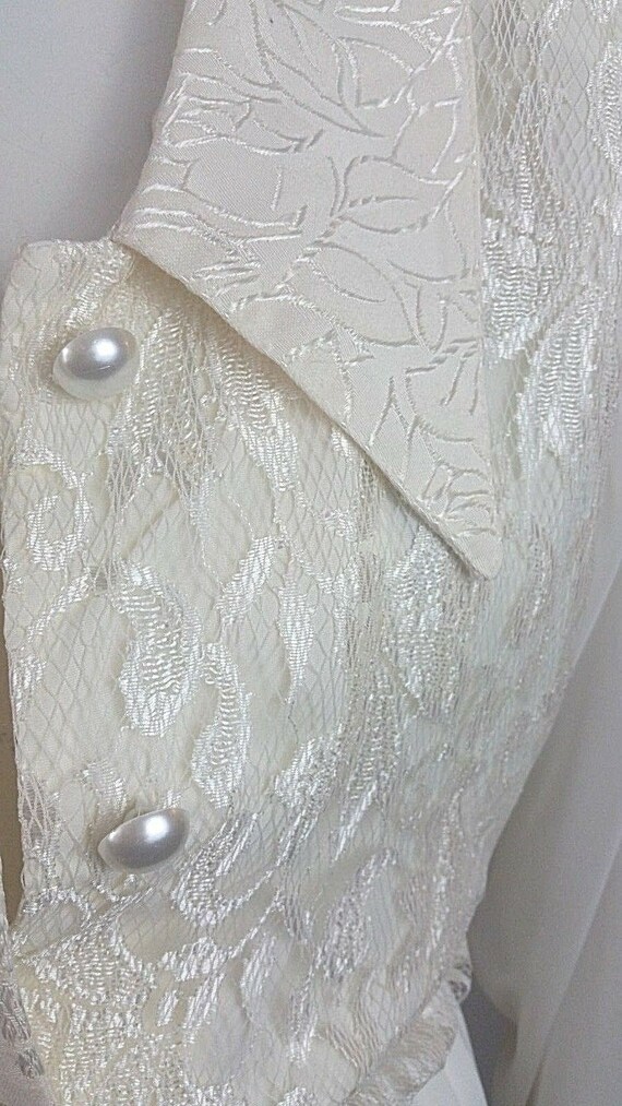 Vintage 70s 80s Ivory Sheer Lace DAMASK Party Boh… - image 5