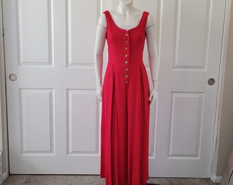 Vintage jaren 80 rode jumpsuit brede geplooide Palazzo pant scoop terug boog gemaakt in de VS