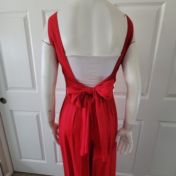 Vintage 80s Red Jumpsuit Wide Pleated Palazzo Pan… - image 5