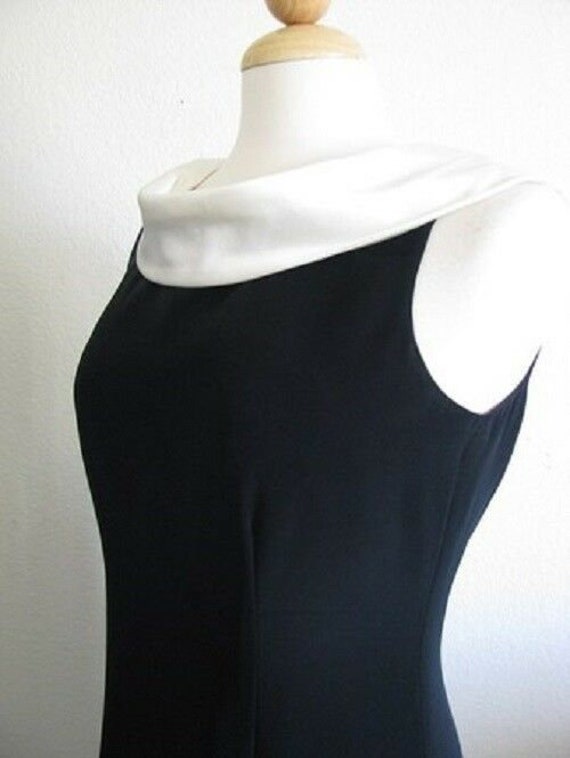 Vintage 80s B/W Satin Draped  TUXEDO Scoop COCKTA… - image 5