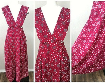 Vtg 70s Jumpsuit POLKA DOT Mod Retro Bretels Boho Wide PALAZZO Pant M