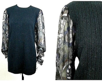 Vintage jaren '60 EVAN PICONE Angora Knit Hip Pure Metallic Go-Go Sleeve MINI Jurk