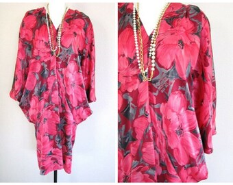 Vintage jaren '70 jaren '80 Silky Gedrapeerde COCOON Batwing Festival FLORAL Tube Midi Party Cocktail Dress S/M