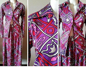 Vintage jaren '60 JANTZEN Retro jaren '70 Psychedelische BLOEM Hippie MOD Jurk Maxi Rok Top SM